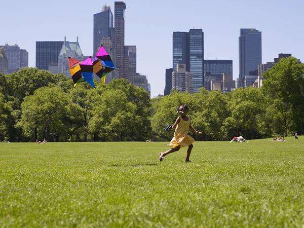 girl flying a kite in a park