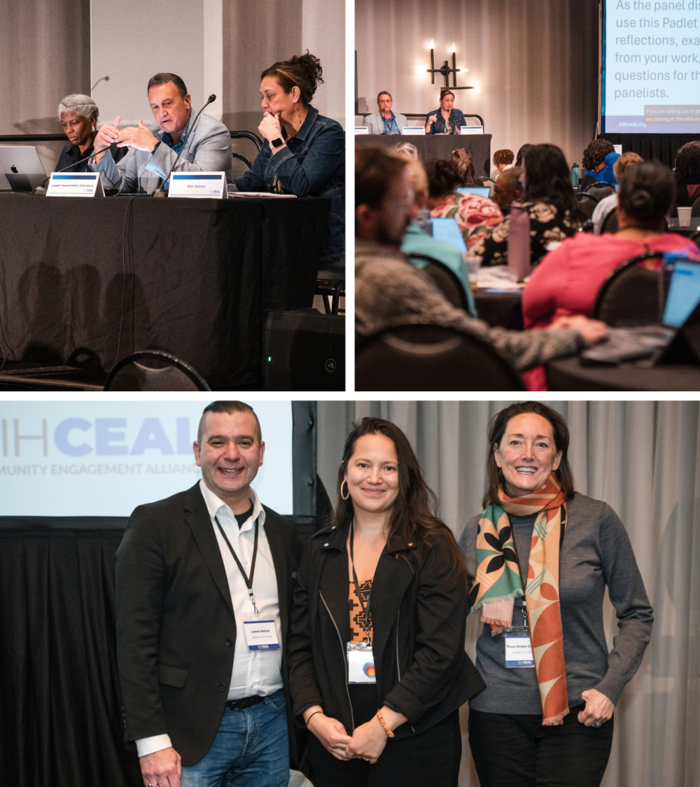 triptych of people at a seminar